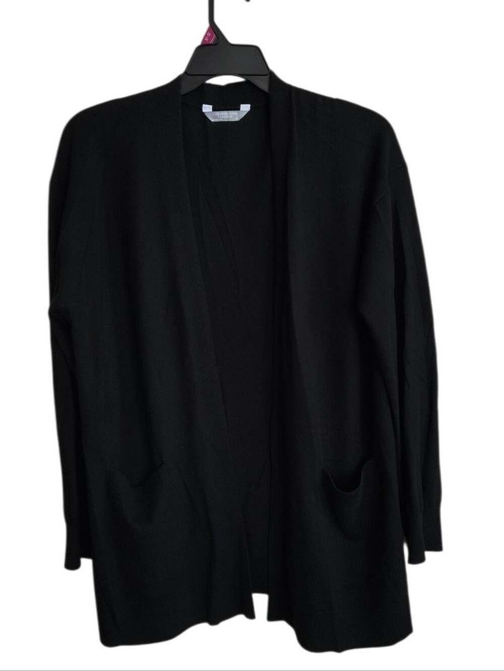 Luxury Black Cashmere Blend Open-Front Cardigan Sweater Size XL
